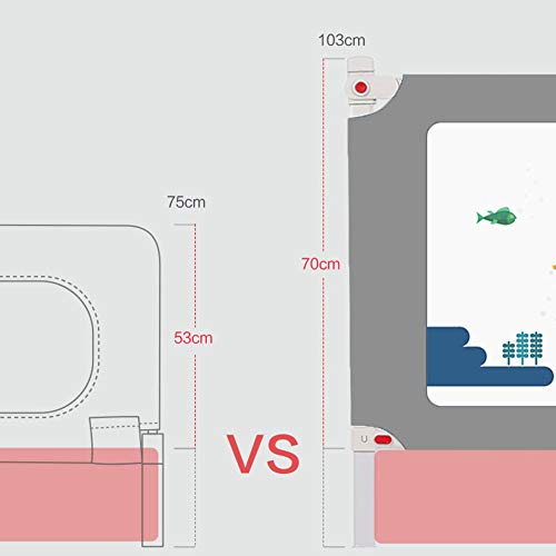 Douer Plegable Barrera de Cama, Barrera de Cama para Niños 150/180/200/220cm, Barrera de Cama Nido Gris, Anti-caída Infantil Elevación Vertical Altura Ajustable Riel para Bebé,180cm/70in