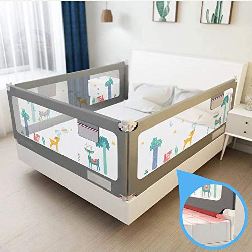 Douer Plegable Barrera de Cama, Barrera de Cama para Niños 150/180/200/220cm, Barrera de Cama Nido Gris, Anti-caída Infantil Elevación Vertical Altura Ajustable Riel para Bebé,180cm/70in