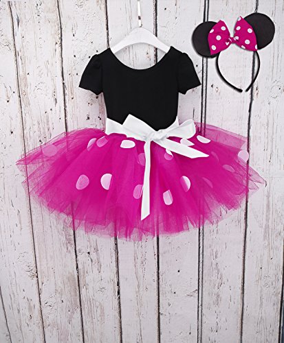 dPois Vestidos de Princesa Diadema Niña Bebé Fiesta Bautizo Tutú Ballet Danza Falda Lunares Bragas Disfraces Fantasía Carnaval Cumpleaños Infantil (6 Meses - 14 Años) Rosa 2 pc 12 Meses