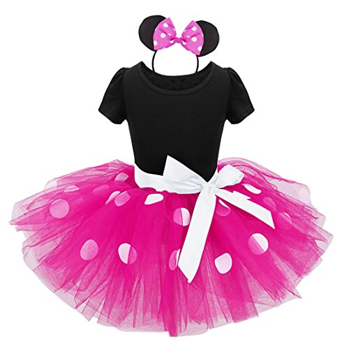 dPois Vestidos de Princesa Diadema Niña Bebé Fiesta Bautizo Tutú Ballet Danza Falda Lunares Bragas Disfraces Fantasía Carnaval Cumpleaños Infantil (6 Meses - 14 Años) Rosa 2 pc 12 Meses