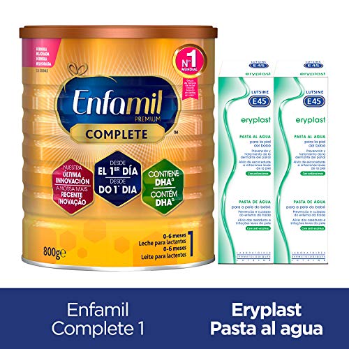 Enfamil Complete 1 Leche Infantil para Lactantes de 0 a 6 Meses de Edad, Fórmula Para Bebés Recién Nacidos - 800 gr + Eryplast Lutsine E45 Pasta al Agua Crema Pañal Bebé - 2 x 125 ml