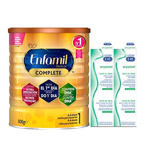 Enfamil Complete 1 Leche Infantil para Lactantes de 0 a 6 Meses de Edad, Fórmula Para Bebés Recién Nacidos - 800 gr + Eryplast Lutsine E45 Pasta al Agua Crema Pañal Bebé - 2 x 125 ml