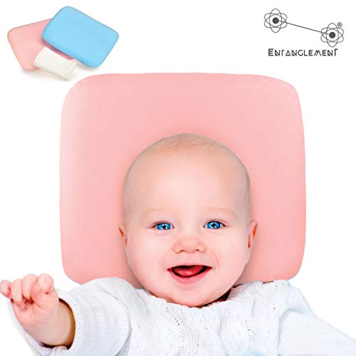 Entanglement® Almohada bebe plagiocefalia - Latex 100% Natural - Para prevenir o curar la Cabeza Plana - Cojin infantil para cuna o cochecito con funda de algodon - antiasfixia (Rosa)