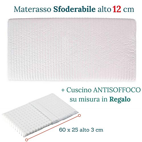 Evergreenweb - Colchón de cuna bebé talla 160x70 cm color blanco material transpirable y cremallera perimetral, Espuma acolchada Descanso bebé Altura 10 cm con almohada antiasfixia gratis - Symba