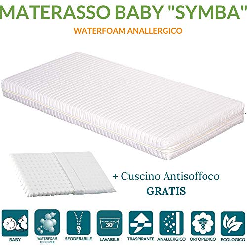 Evergreenweb - Colchón de cuna bebé talla 160x70 cm color blanco material transpirable y cremallera perimetral, Espuma acolchada Descanso bebé Altura 10 cm con almohada antiasfixia gratis - Symba