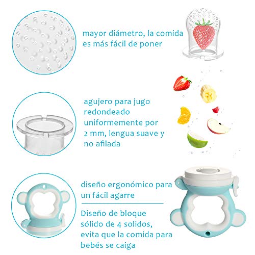 Fabur 8pz Alimentador de Fruta Para bebé, Cuchara Dispensadora de Comida y 2 Cepillo Dientes de Dedo, Chupete Fruta y Funda de Silicona de Repuesto, Tijeras de comida para bebé