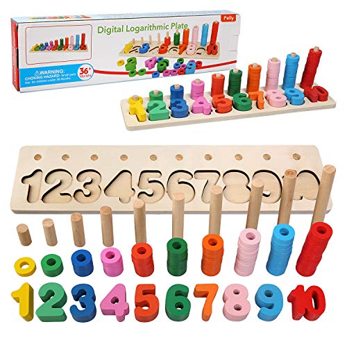 Felly Juguetes Bebe 1 2 3 años Niños, Juegos de Madera Montessori Tablero de Conteo de Números de Apilamiento de Clasificación Matemática Aprendizaje de Juguetes Educativos, Regalo de cumpleaños