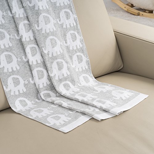 Fillikid Manta para bebé Elefantes 100x75 cm / Arrullo / Mantita de punto para minicuna, cochecito y silla de paseo / 100% algodón, muy suave, reversible, lavable a 30°C - Gris