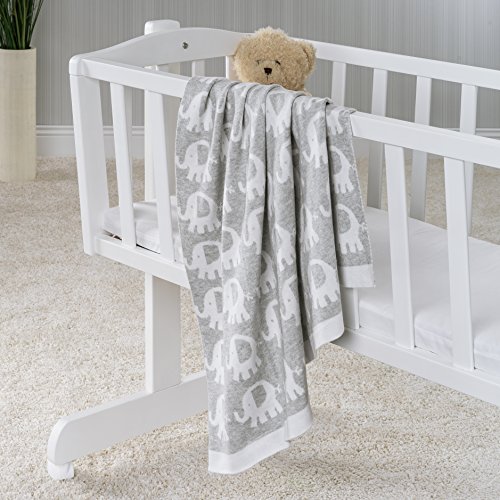 Fillikid Manta para bebé Elefantes 100x75 cm / Arrullo / Mantita de punto para minicuna, cochecito y silla de paseo / 100% algodón, muy suave, reversible, lavable a 30°C - Gris