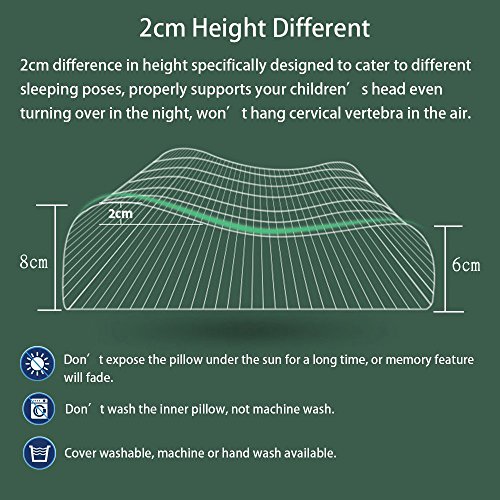 FMS 3-12 años Almohada para Niños 38 * 26 * 6/8 cm Almohada Ortopédica para Niñitos Espuma Viscoelástica Anti Ácaros Del Polvo Antialérgica (3-12 años)