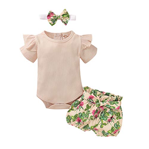 Fossen Kids Conjunto de Pantalones Cortos con Estampado de Flores y Mamelucos para Bebés Recién Nacidos.