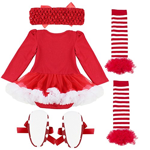 Freebily Conjunto de Navidad para Bebé Niña Recién Nacido Vestido de Princesa Infantil Estilo de Pelele Fiesta Invierno Otoño Reno 0-3 Meses