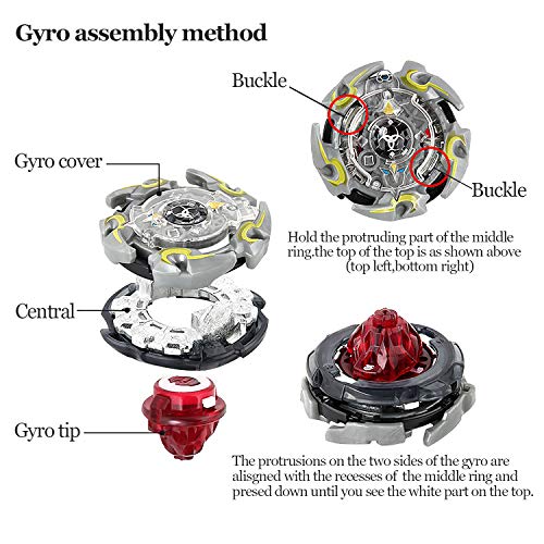 Funmo Beyblade Burst Peonzas, 4 Pcs Conjuntos de Metal de Gyro 4D Peonzas Gyro Lucha Maestro Cadena Launcher con Estadio Infinity Nado Básico Duelos Conjuntos Regalo para Niños