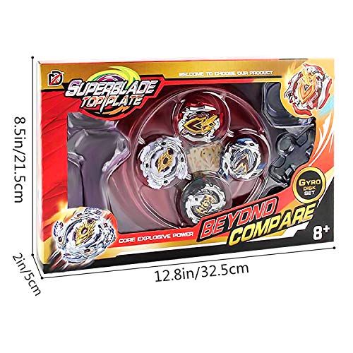 Funmo Beyblade Burst Peonzas, 4 Pcs Conjuntos de Metal de Gyro 4D Peonzas Gyro Lucha Maestro Cadena Launcher con Estadio Infinity Nado Básico Duelos Conjuntos Regalo para Niños