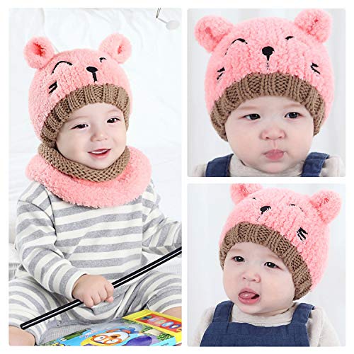 GIKPAL Niños Bebe Sombrero y Bufanda, Invierno Bebé Beanie Bufandas Set Tejido Gorro Punto Caps Sombreros Bufanda de Punto Cuello Redondo