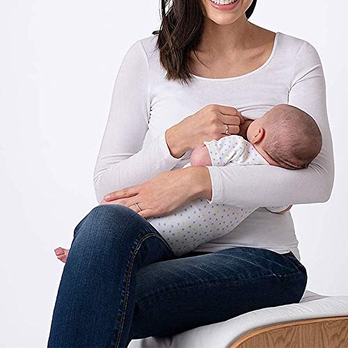 GND - Ropa de maternidad para mujer, manga larga con cuello redondo grande, lactancia base para cuatro estaciones - Blanco - Medium