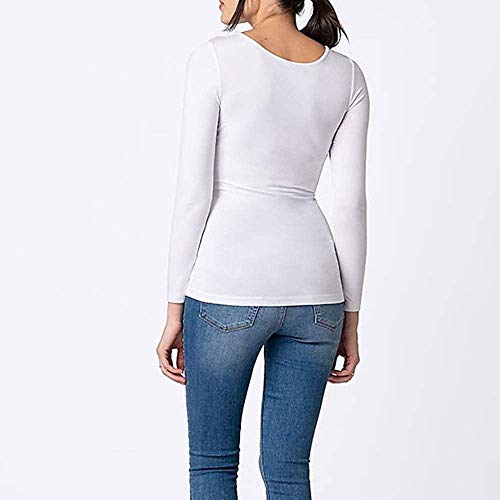 GND - Ropa de maternidad para mujer, manga larga con cuello redondo grande, lactancia base para cuatro estaciones - Blanco - Medium