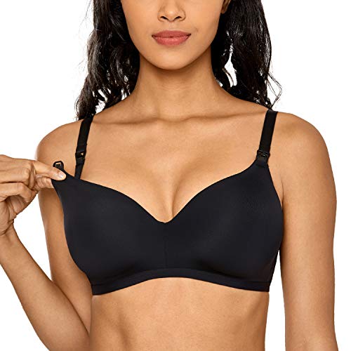 Gratlin - Sujetador de Lactancia sin Aros Copas de Liso con Relleno para Mujer Negro ES:95A (EU 80A)