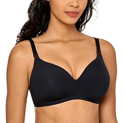 Gratlin - Sujetador de Lactancia sin Aros Copas de Liso con Relleno para Mujer Negro ES:95A (EU 80A)