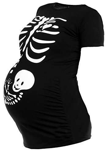 Happy Mama para Mujer Camiseta premamá con Estampado de Esqueleto. 085p (Negro, EU 44/46, 3XL)