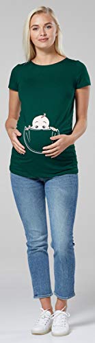 Happy Mama. para Mujer Camiseta premamá T-Shirt Estampado bebé en Bolsillo. 501p (Verde Oscuro, 40-42, L)