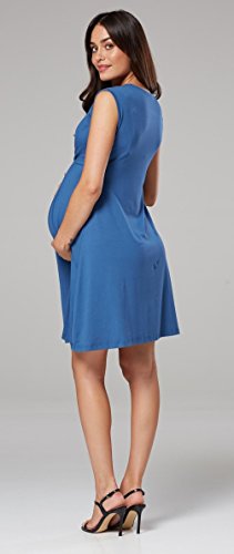 Happy Mama. para Mujer Vestido Skater premamá de Lactancia. Escote de Pico. 808p (Azul Gris, 36, S)