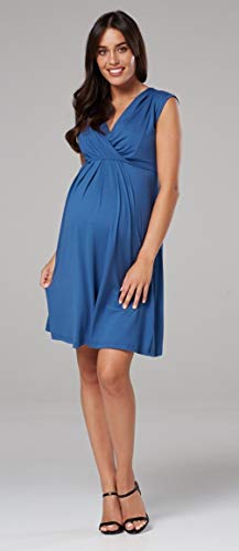 Happy Mama. para Mujer Vestido Skater premamá de Lactancia. Escote de Pico. 808p (Azul Gris, 36, S)