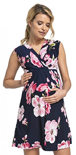 Happy Mama. para Mujer Vestido Skater premamá de Lactancia. Escote de Pico. 808p (Marina Met Flores, 40, L)