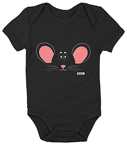 Hariz - Body de manga corta para bebé, diseño de ratón, animales de la jungla, incluye tarjeta de regalo de pingüino, color negro, 12-18 meses