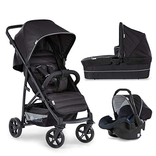 Hauck Rapid 4 Plus Trio Set - 3 en 1 carrito de bebe, Grupo 0+ adaptable a isofix, capazo, respaldo reclinable, de 0 meses a 25kg, manillar ajustable en altura, plegado fácil, negro (caviar/black)