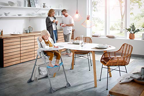 Hauck Sit’n Fold - Trona alta para bebes de 6 meses, respaldo reclinable y gran cesta de almacenaje, mesa de comer desmontable y regulable en altura, plegado fácil y rápido