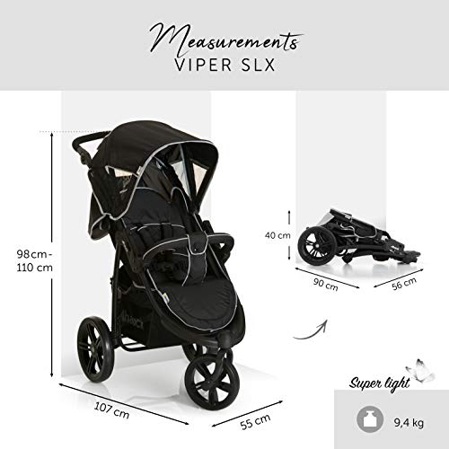 Hauck Viper SLX Trio Set - Carro deportivo 3 ruedas, silla de auto gr. 0, capazo con colchon, respaldo reclinable, ligero, 0 meses a 25 kg, plegable compacto, manillar ajustable en altura, negro gris