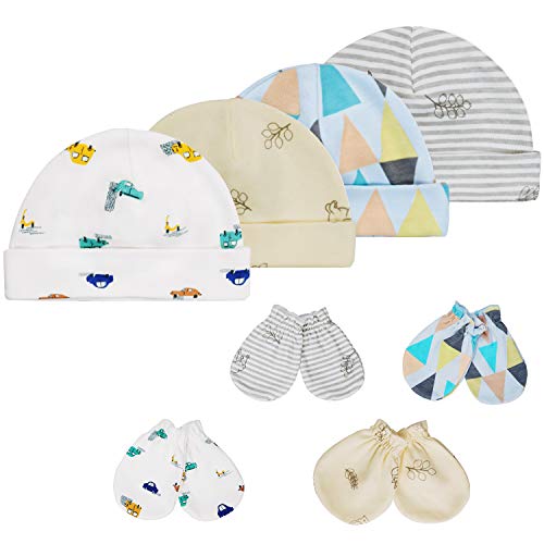 HBselect Gorritos y Manoplas Algodon Bebe Recien Nacido Sombrero y Guantes para Bebe Niñas