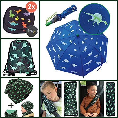 HECKBO® Parasol Autoadhesivo para Coche - protección Solar para niños (2 Piezas) | Motivo: Dinosaurio | protección Solar para ventanillas de Coche | 44x36cm | Parasol para Coche con Bolsa Incl