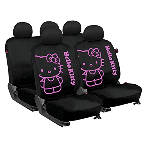 Hello Kitty KIT3021 Juego de Fundas para Asiento Coche 11 Piezas Color Negro/Rosa. Trasera Partida