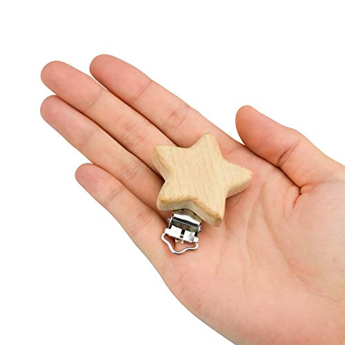 Hentek 5Pcs Pinza Chupetero Madera, Clip Chupete Bebe, Bebé Accesorio