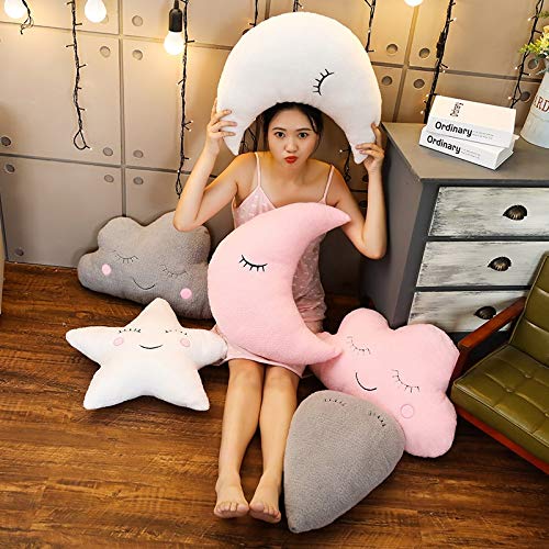 hokkk Almohadas de Felpa del Cielo Almohada Emocional en Forma de Nube de Estrella Lunar Rosa Blanco Gris Habitación Silla Decoración Cojín de Asiento 53cm * 30cm K