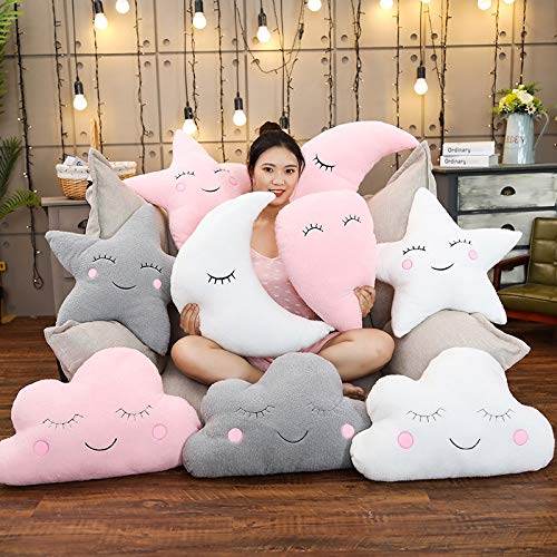 hokkk Almohadas de Felpa del Cielo Almohada Emocional en Forma de Nube de Estrella Lunar Rosa Blanco Gris Habitación Silla Decoración Cojín de Asiento 53cm * 30cm K