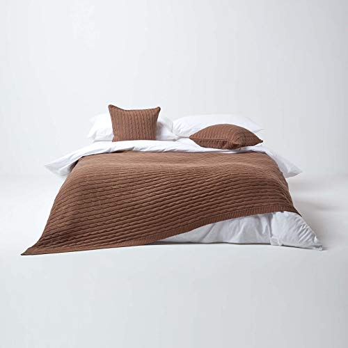 Homescapes Manta Cama Tradicional de Color Chocolate en 100% Algodon de 130 x 170 cm