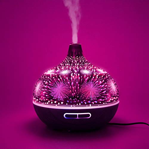 Humidificador Aceites Esenciales Humidificador Aromaterapia Humidificador De Vidrio De Fuegos Artificiales 3D Con 7 Colores Led De Luz Nocturna Aroma Aceite Esencial Difusor Silencioso Humidificador