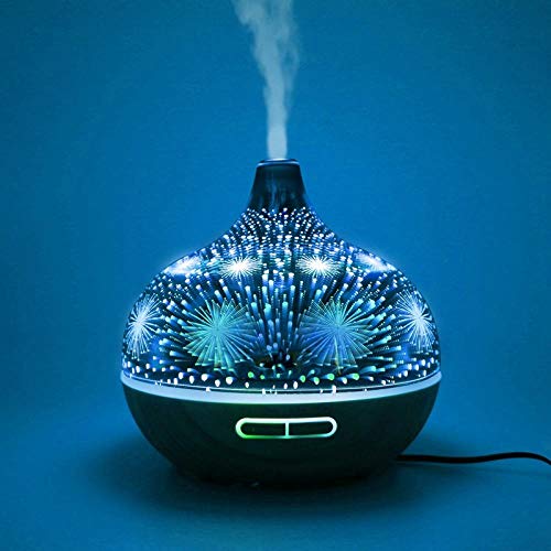 Humidificador Aceites Esenciales Humidificador Aromaterapia Humidificador De Vidrio De Fuegos Artificiales 3D Con 7 Colores Led De Luz Nocturna Aroma Aceite Esencial Difusor Silencioso Humidificador