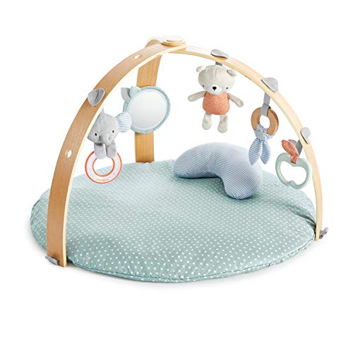 Ingenuity 12126 - Gimnasio de actividades cozy spot, alfombra reversible, arco de juego de madera con juguetes, 0+ meses, unisex