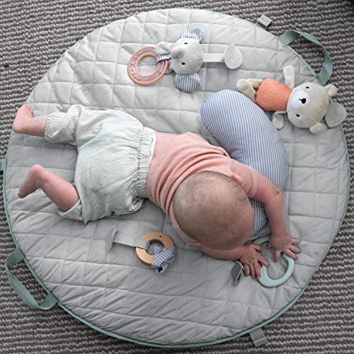 Ingenuity 12126 - Gimnasio de actividades cozy spot, alfombra reversible, arco de juego de madera con juguetes, 0+ meses, unisex