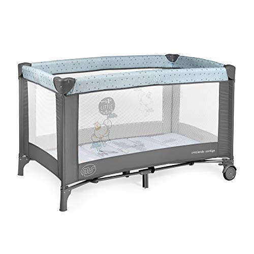 Innovaciones MS - Cuna de viaje 120 x 60 cm, bebe, incluido colchóncito y bolsa de transporte, de 0+ meses hasta 15 kg, plegado y montaje fácil. Es ligera y estable - Azul/Gris