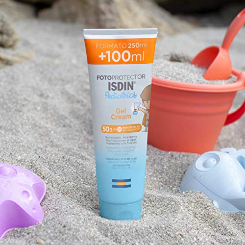 ISDIN Pediatrics Gel Cream SPF 50+ - Protector solar corporal para niños, 250 ml + Fusion Water Pediatrics SPF 50 - Protector solar facial para niños, Apto para piel atópica, 50 ml