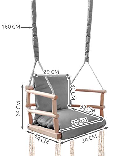 ISO TRADE Columpio para bebé Asiento de bebé Tela Madera Techo Techo 3in1 Gris Rosa 8336, Farbe / Color:Grau / Grey