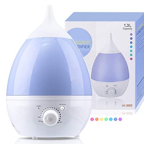 Janolia Humidificador Ultrasónico, 1.3 L Difusor de Aromaterapia, Humidificador de Niebra Fría con Bandejila de Aceite Esencial, Luz Nocturna de 7 Colores para Dormitorio, Oficina y Yoga