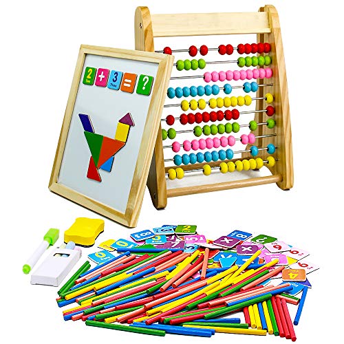  jerryvon Ábaco Madera Infantil Montessori Vertical Puzzle Madera Magnético Doble Care Juguetes Multifuncional Educativo con Barras de Inteligencia Matemática para niños 3+