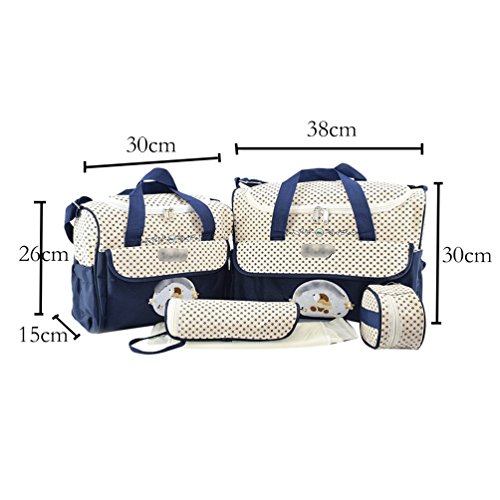 Jitong Set de 5 Piezas Bolsos Cambiadores/Bordado Mamá Bolsa de Hombro/Pañales Cambio Bebé/Bolsa Termica para Biberones (Marino, Talla única)