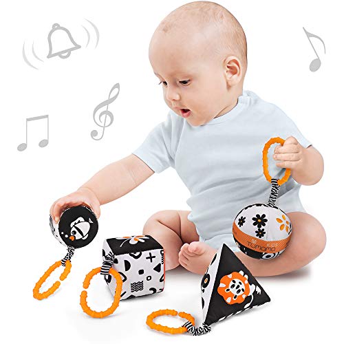 Juguetes para bebés 0 3 6 12 meses Sonajero colgante Sillita de paseo Cochecito en blanco y negro cuna Clips para cochecitos niños pequeños para cama infantil Fiesta de cumpleaños de un año (4 pcs)